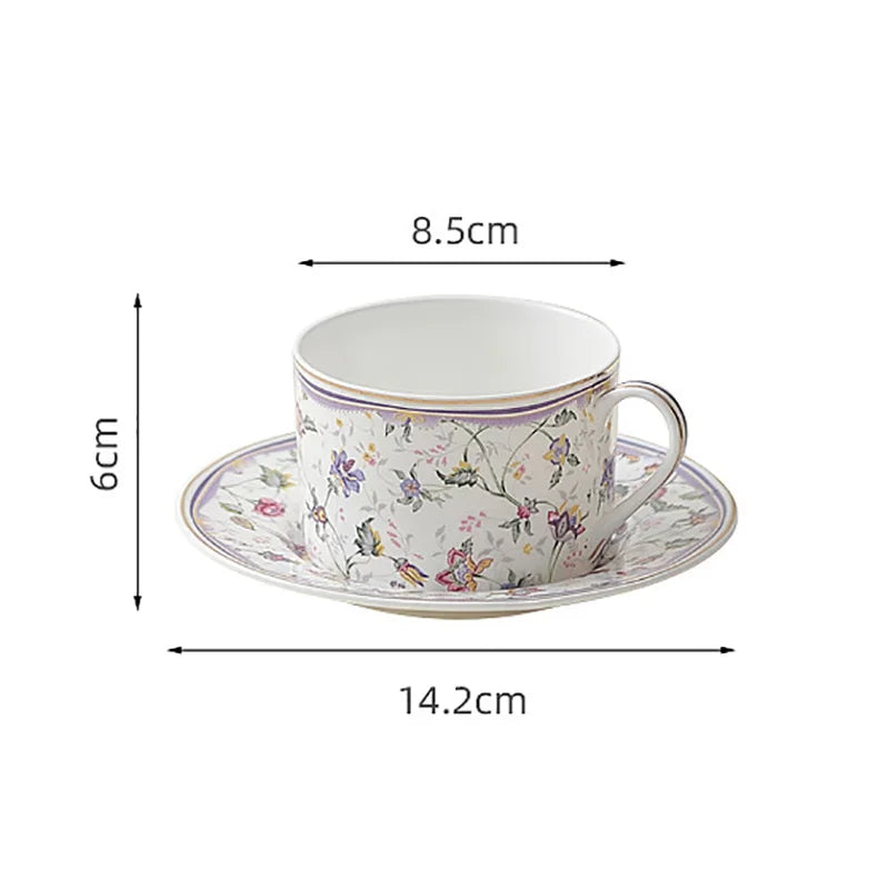 Afralia™ Rural Flowers Ceramic Cup & Saucer Set for Dining Table and Coffee, Classical Design