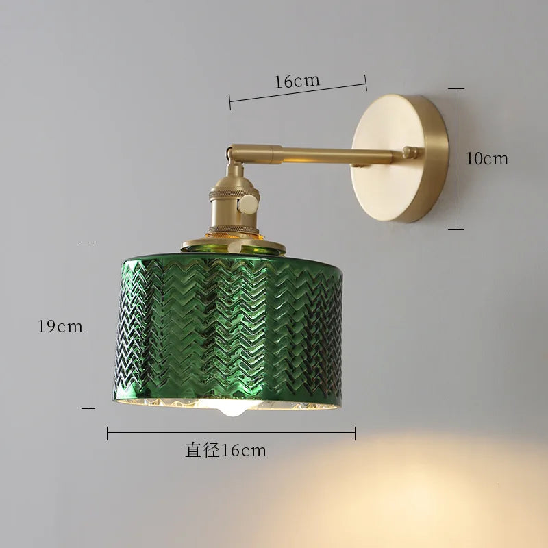 Afralia™ Green Glass LED Wall Light with Pull Chain Switch - Modern Nordic Design