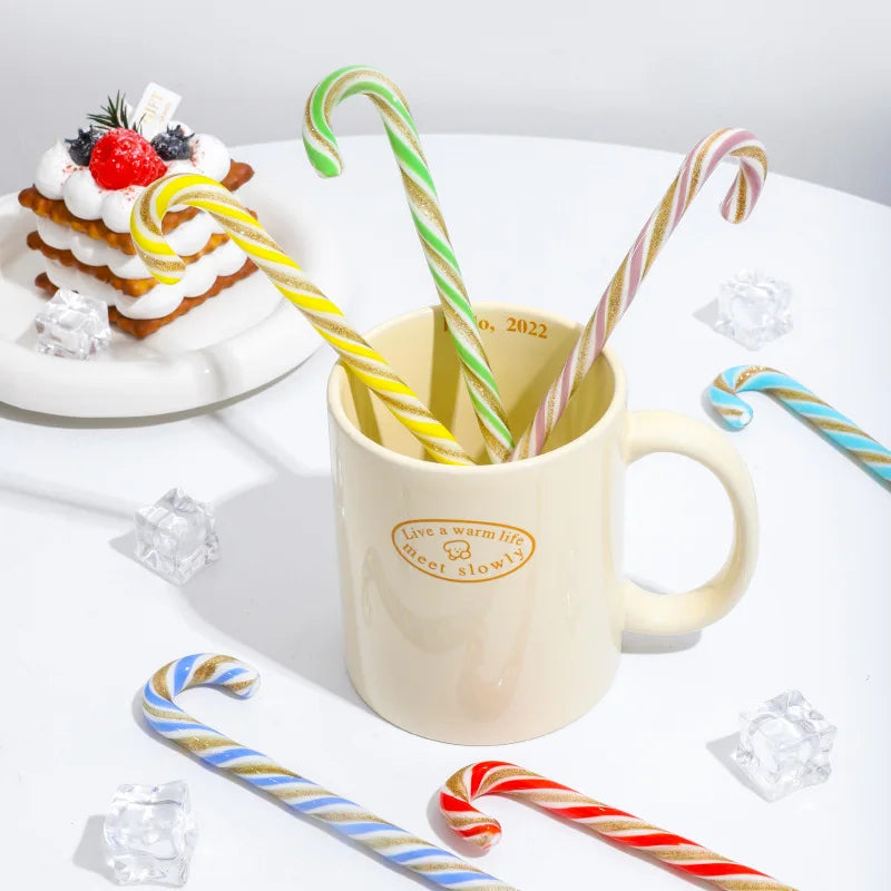 Afralia™ Colorful Christmas Long Handle Spoon for Juice, Coffee, Cake - Creative Glass Stirring Stick