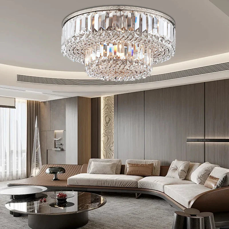 Afralia™ Silver Crystal Ceiling Chandelier for Modern Luxury Living Room Bedroom Decor