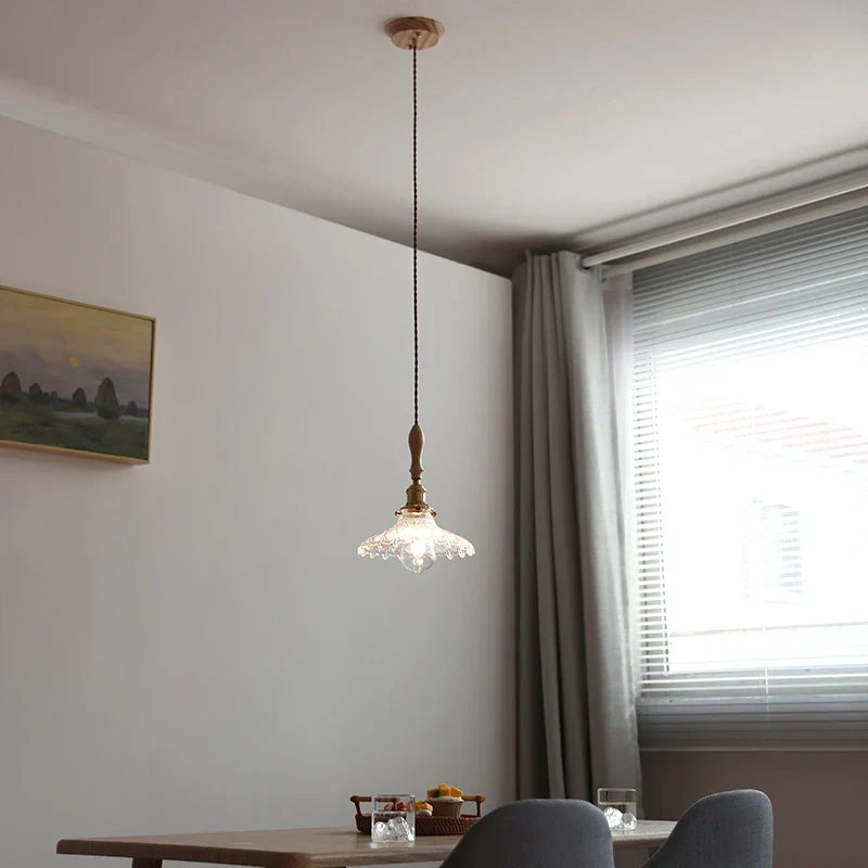 Afralia™ Glass LED Pendant Lamp with Wood Handle - Modern Nordic Hanging Light
