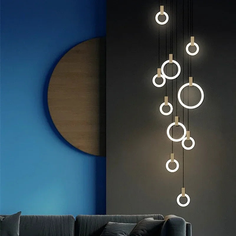 Afralia™ LED Stair Chandelier: Modern Nordic Ceiling Pendant Lamps & Bedroom Wood Lights
