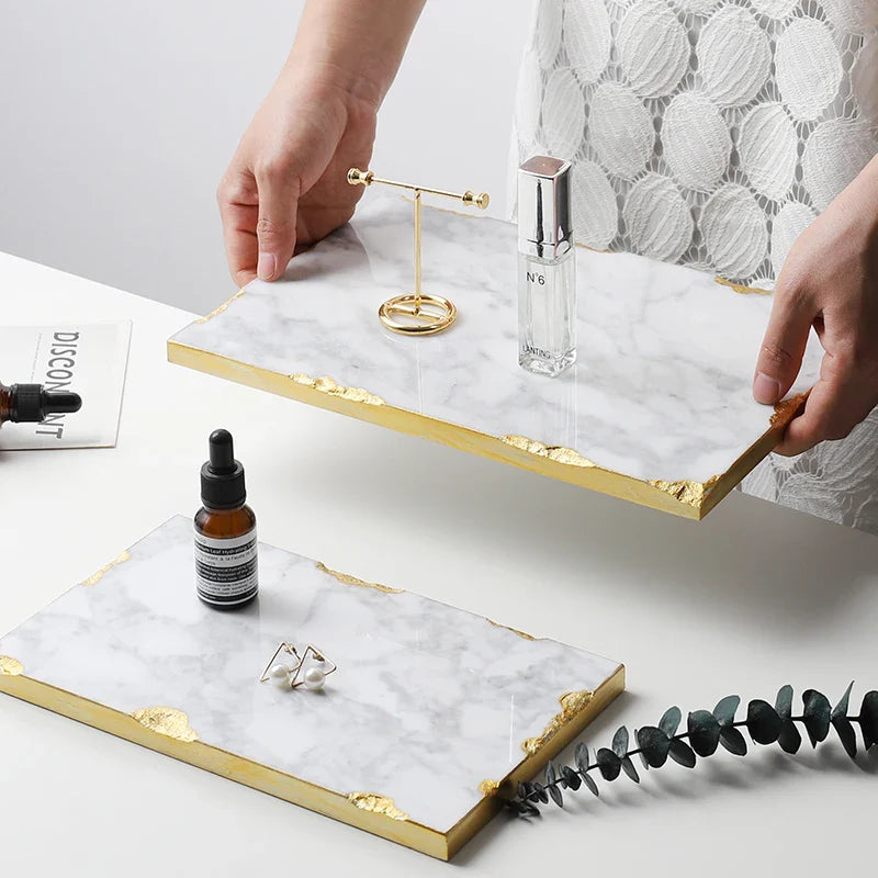 Afralia™ Marble Tray with Golden Edge for Jewelry, Cosmetics, and Serving