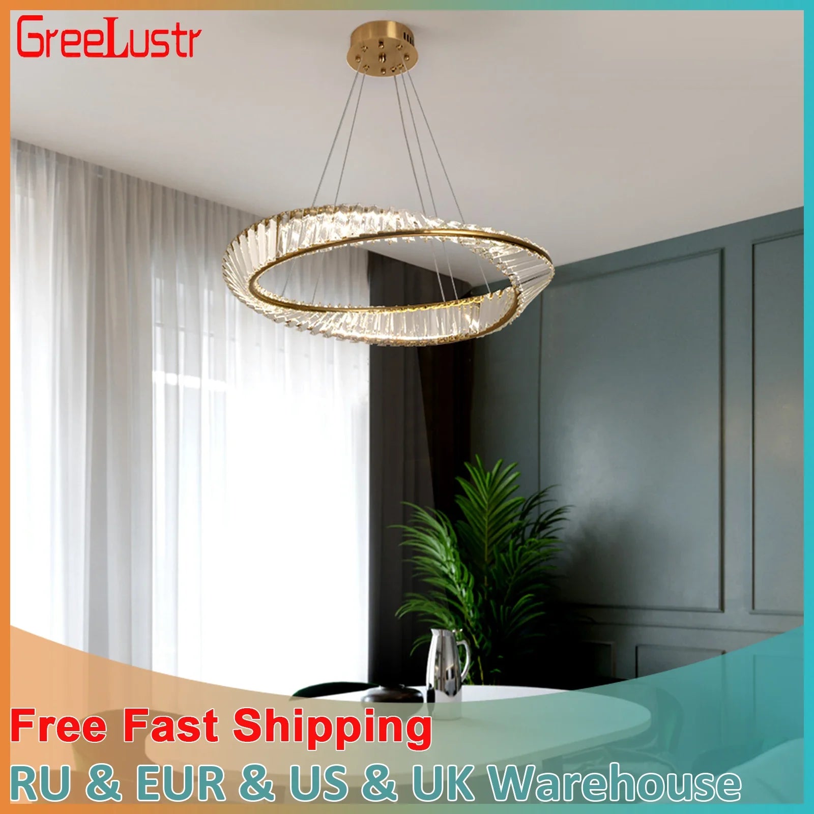 Afralia™ Ring Led Chandelier Gold Copper Pendant Lamp for Living Dining Room