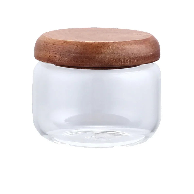 Afralia™ Acacia Wood Lid Clear Glass Storage Jar 300ml Dry Food Snacks Candy Spice Jar