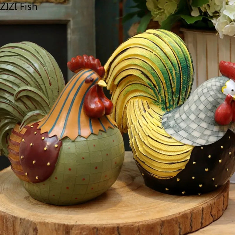Afralia™ Colored Rooster Sculptures: Modern Desk Decoration & Room Aesthetics Artworks