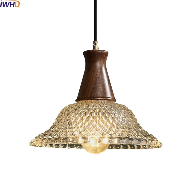 Afralia™ Nordic LED Glass Wood Pendant Light Chandelier for Kitchen Bedroom Dining Room