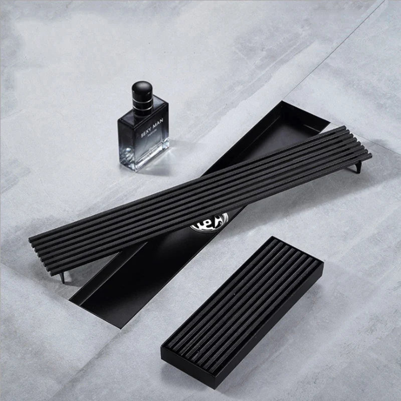 Afralia™ Stainless Steel Stripe Bathroom Shower Floor Drain - Matte Black Linear Drainage