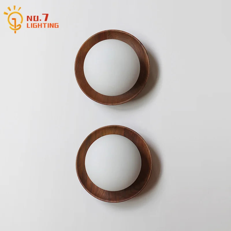 Afralia™ Black Walnut Round Wall Lamp LED G9 Vintage Zen Art Decor for Bedroom & Living Room