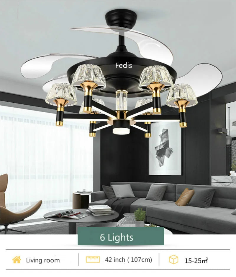 Afralia™ Nordic Luxury Crystal LED Chandelier Fan for Living Room & Bedroom