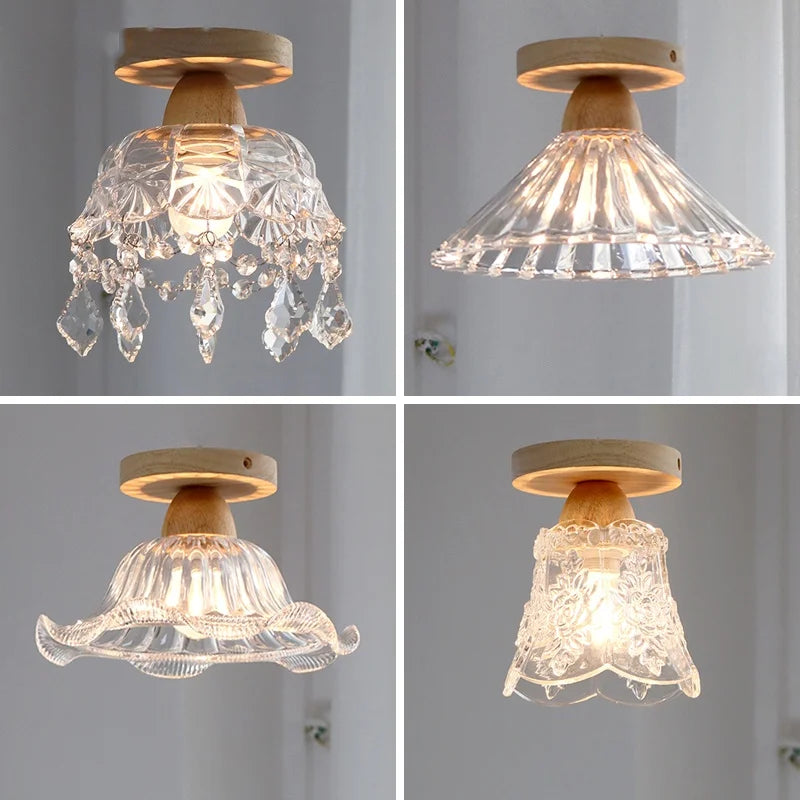 Afralia™ Crystal Wood LED Ceiling Lamp Clear Glass Modern Indoor Lighting