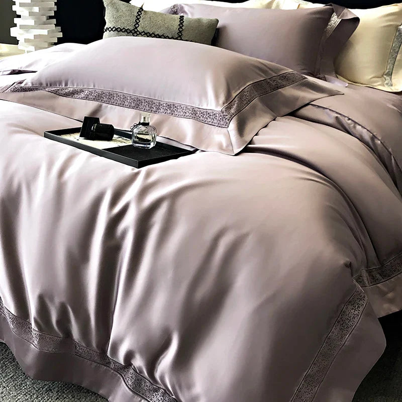 Afralia™ Silky 1500TC Egyptian Cotton Bedding Set with Wide Edge & Pillowcases