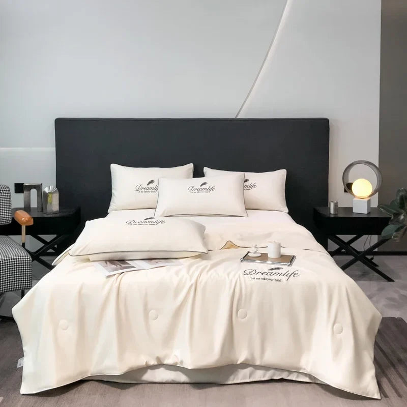 Afralia™ Luxury Embroidered Summer Quilt Set for Queen Bed