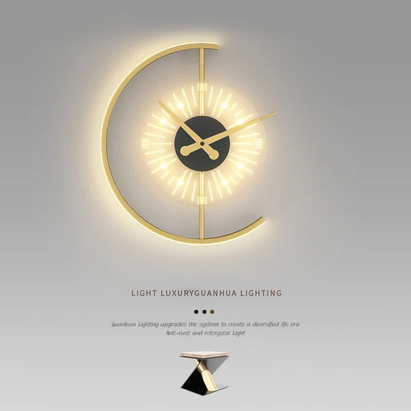 Afralia™ LED Wall Lamp with Clock for Home Indoor Lighting