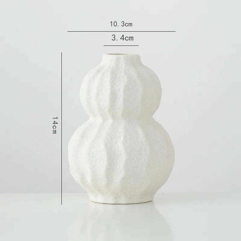 Afralia™ White Ceramic Irregular Fold Calabash Vase - Room Decoration Floral Arrangement Pot
