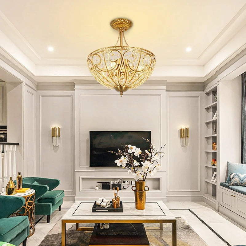 Afralia™ Luxe Crystal Semi Chandelier for Bedroom, Restaurant, Aisle - European Retro Style