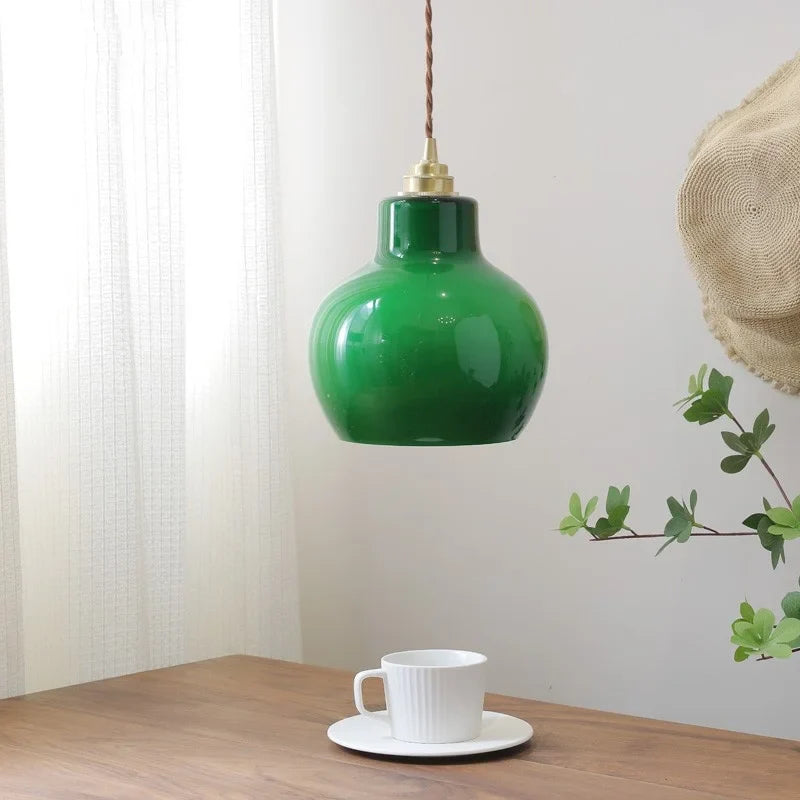 Afralia™ Green Glass LED Pendant Lights Modern Hanging Lamp Home Decor