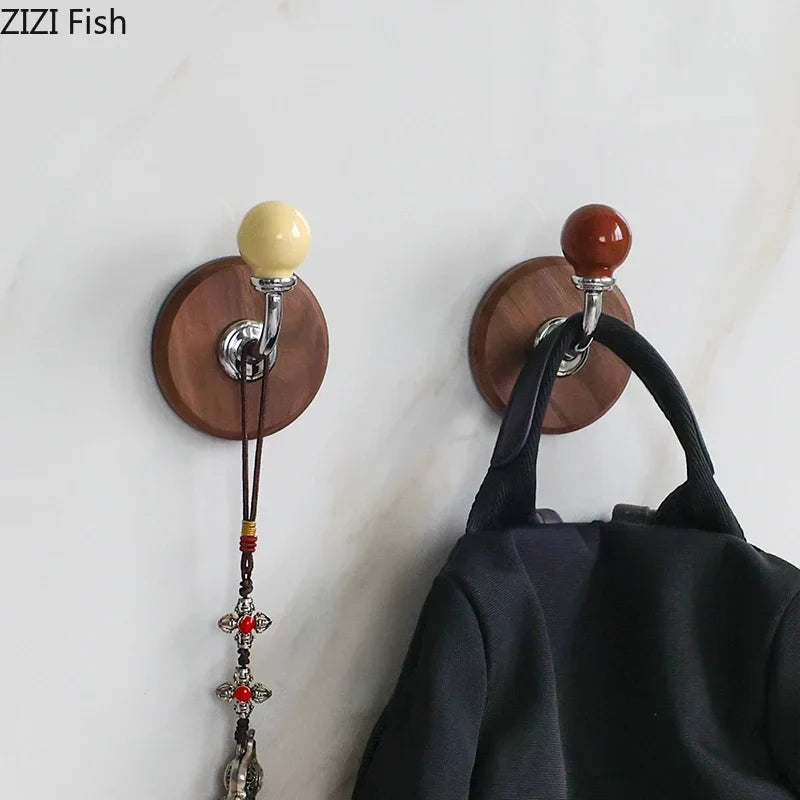 Afralia™ Walnut Wood Bending Hook Wall Storage Organizer