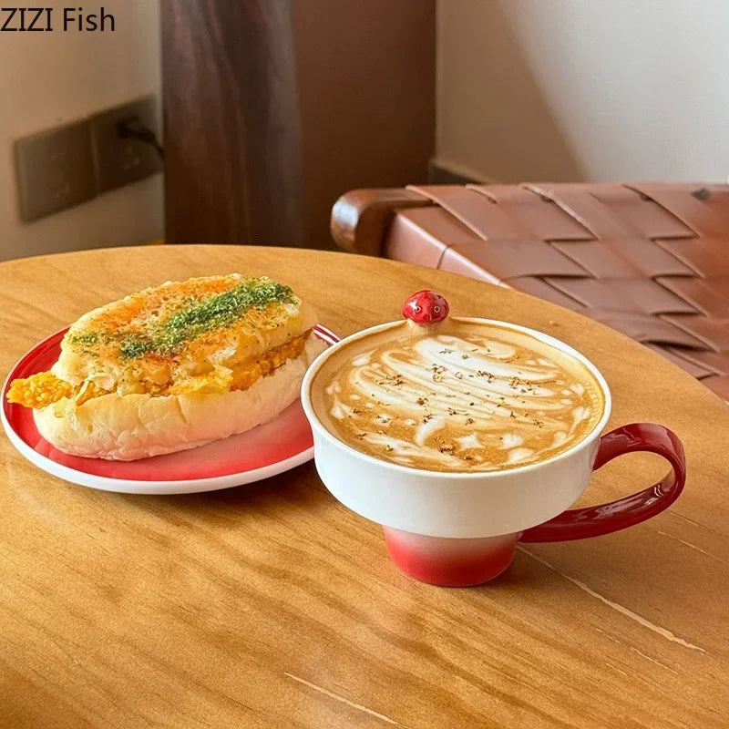 Afralia™ Gradient Ceramic Cup & Saucer Set - Colorful Tea & Coffee Mug for Dining Table