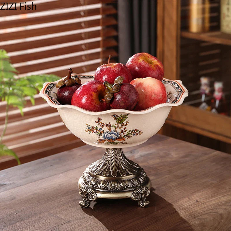 Afralia™ Floral Pattern High-Footed Fruit Bowl Tray - Living Room Coffee Table Decor