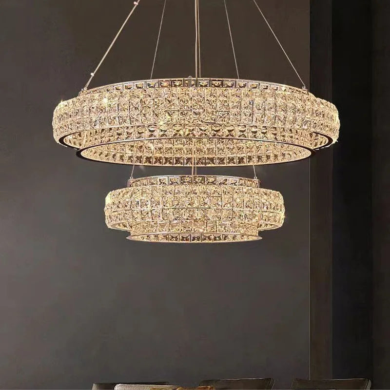 Afralia™ Crystal Chandelier LED Ceiling Light Fixture Pendant Suspension Lamp Luxe Home Decor LuxeCrystal Beauty