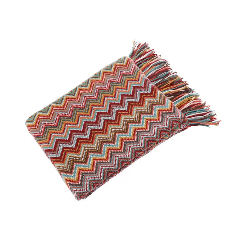 Afralia™ Bohemian Stripe Throw Blanket with Tassels - Cozy Sofa or Bedspread Bushawl