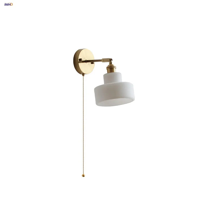 Afralia™ White Glass LED Wall Sconce Pull Chain Switch Stair Light