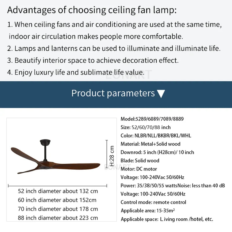 Afralia™ 60" Solid Wood DC Ceiling Fan Without Light & Remote Control