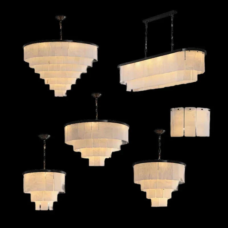 Afralia™ Marble Stone Chandelier Lampshade Hanging Lamp for Living Room