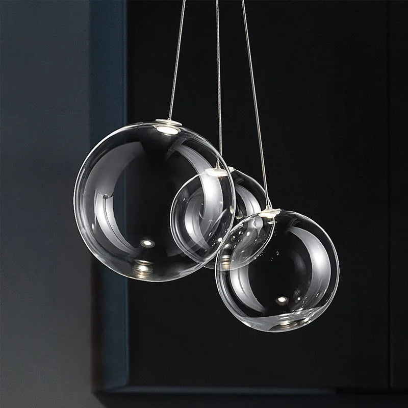 Afralia™ Glass Ball Pendant Lamp - Modern Chrome Chandelier for Home Dining Bedroom Decor