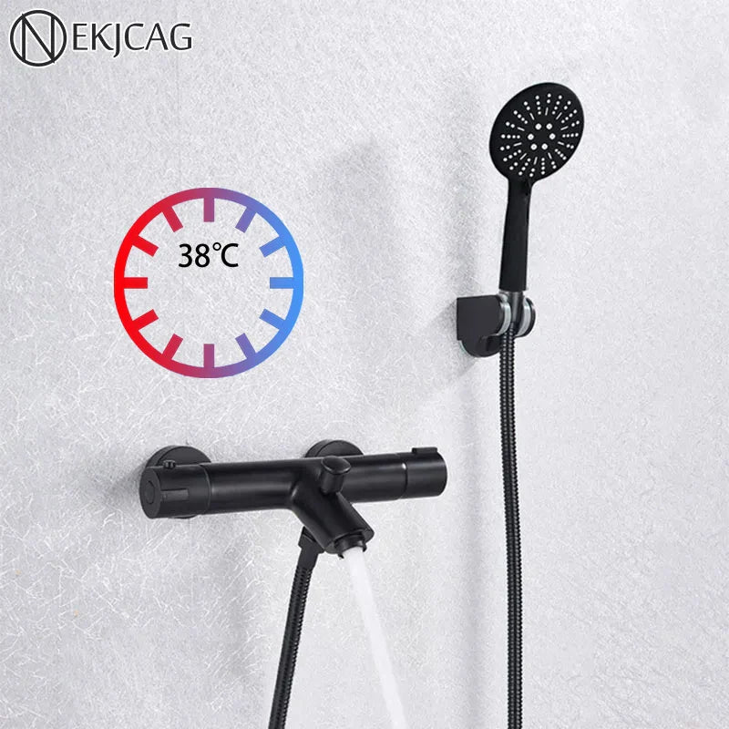 Afralia™ Matte Black Thermostatic Dual Handle Shower Faucet Wall Mount Mixer