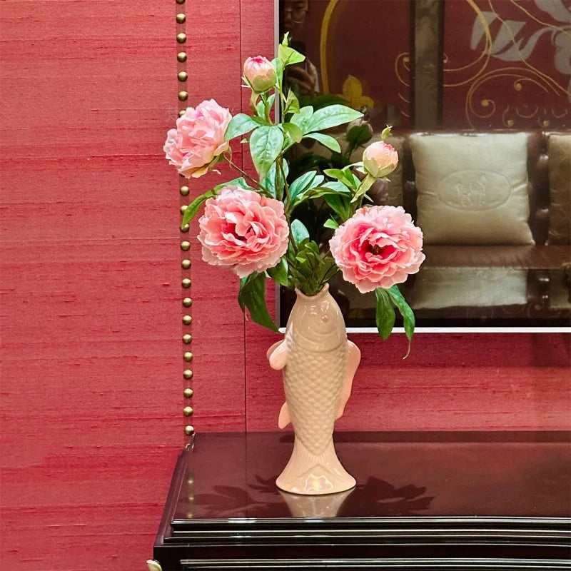 Afralia™ Pink Carp Vase: Simulated Fish Statue, Flower Arrangement Accessory