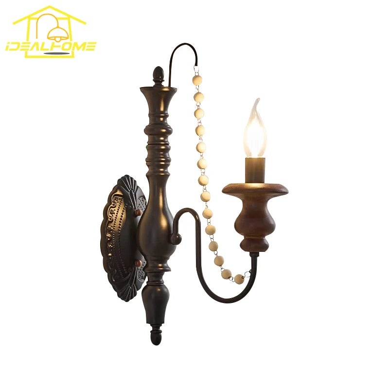 Afralia™ Solid Wood Wall Lamp LED E14 for Bedroom Living Room Lobby Corridor
