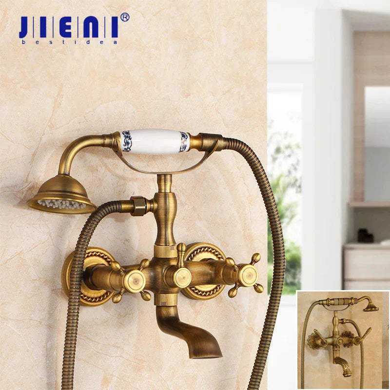 Afralia™ Antique Bass Wall Mounted Shower Mixer Set