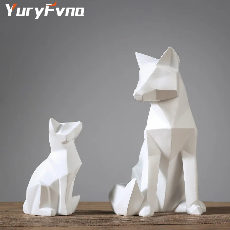 Afralia™ Geometric Fox Sculpture: Modern White Abstract Desktop Art & Creative Gift