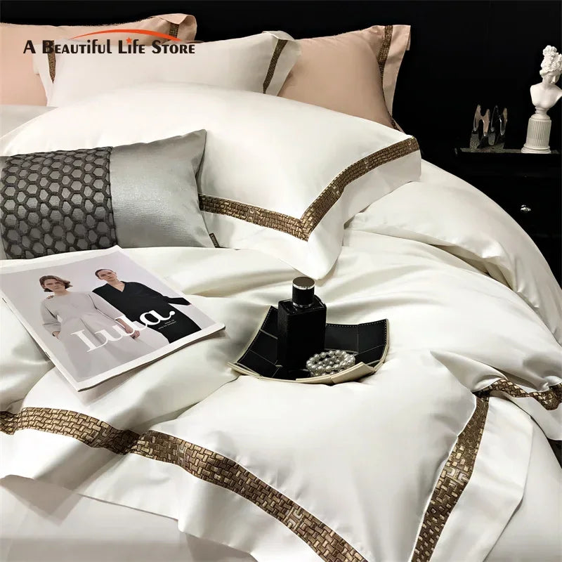 Afralia™ Luxury Embroidery Cotton Bedding Set with Duvet Cover, Sheet, and Pillowcases