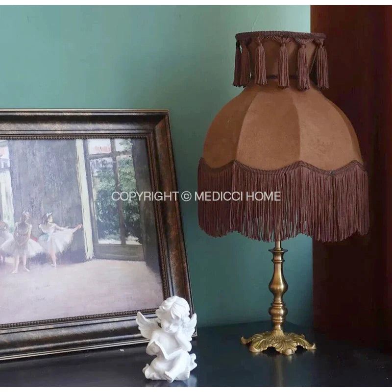 Afralia™ Vintage Coffee Brown Velvet Tassel Lampshades - Medieval Retro French Style