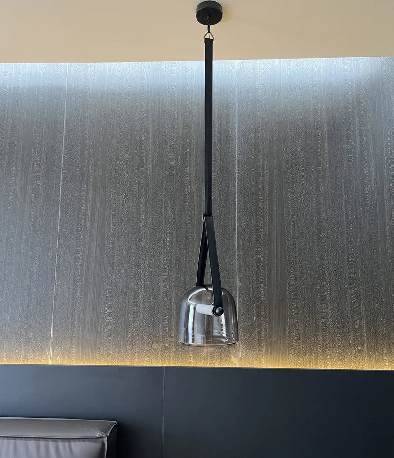 Afralia™ Nordic Glass Hanging Leather Pendant Light for Kitchen Living Room Bedroom Decor
