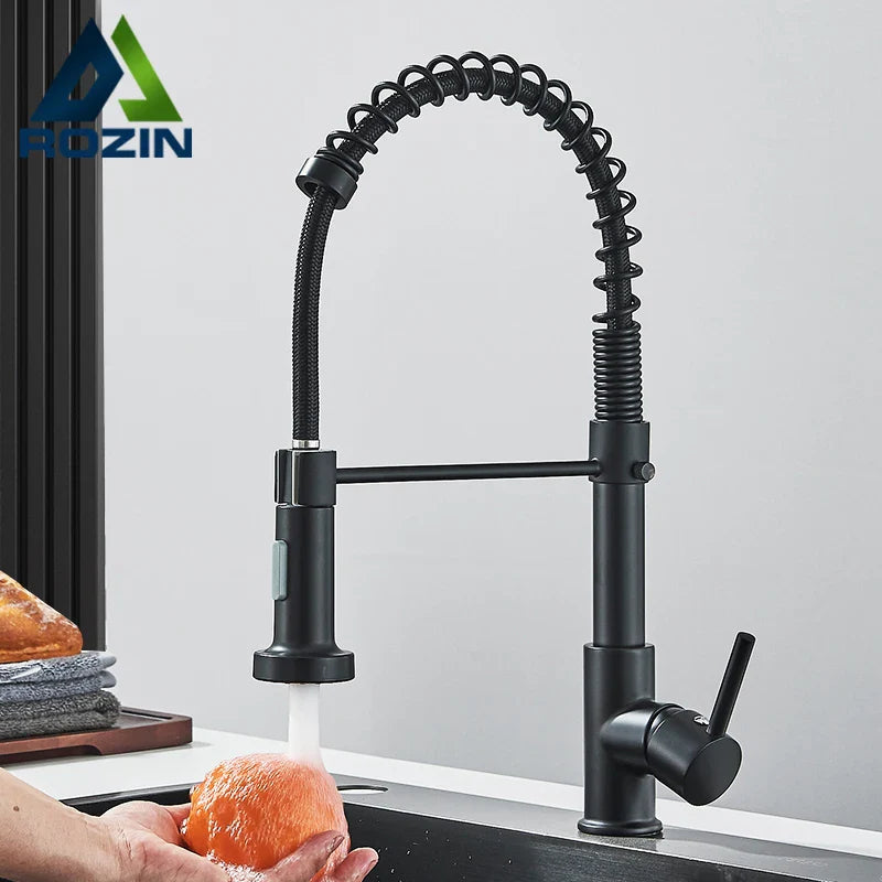 Afralia™ Matte Black Pull Down Kitchen Faucet with Dual Spray Nozzle