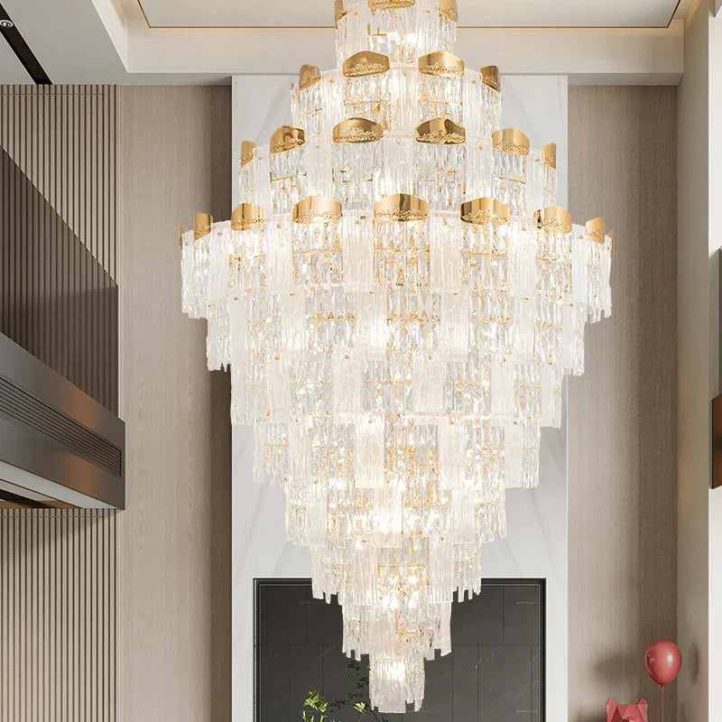 Afralia™ Spiral Staircase Chandelier: Modern Crystal Light for High Livingroom