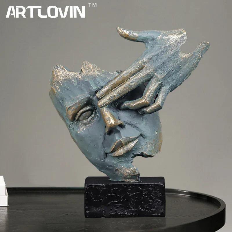 Afralia™ Thinker Sculpture Resin Figurine Face Statue Bookshelf Room Decor Art Accessory