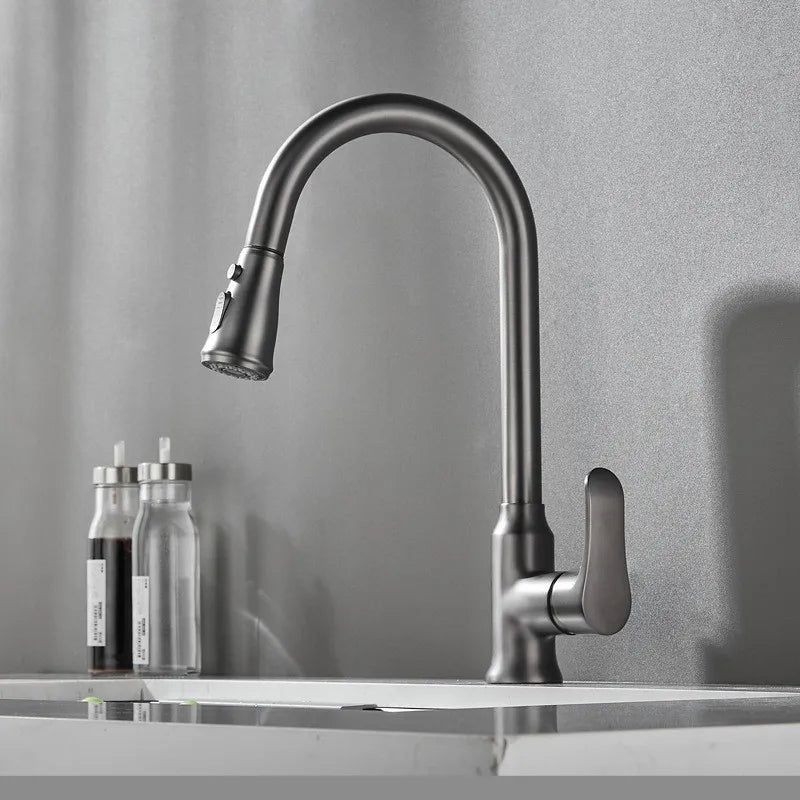 Afralia™ Gray Matte Kitchen Faucet | Pull Out Black Sink Tap Swivel Water Mixer