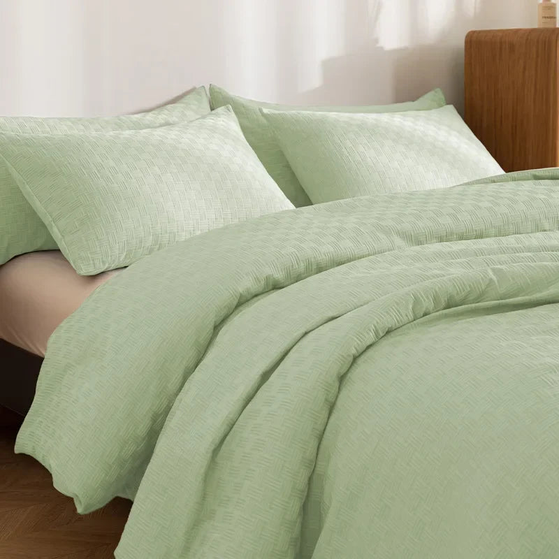 Afralia™ Waffle Grid Queen Duvet Set: Soft, Breathable, Durable Comforter with Pillowcase - Spring/Autumn