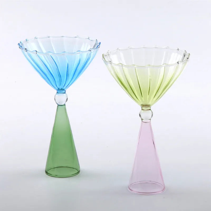 Afralia™ Ripple Two Tone Cocktail Glasses Goblet Cup - Set of 1