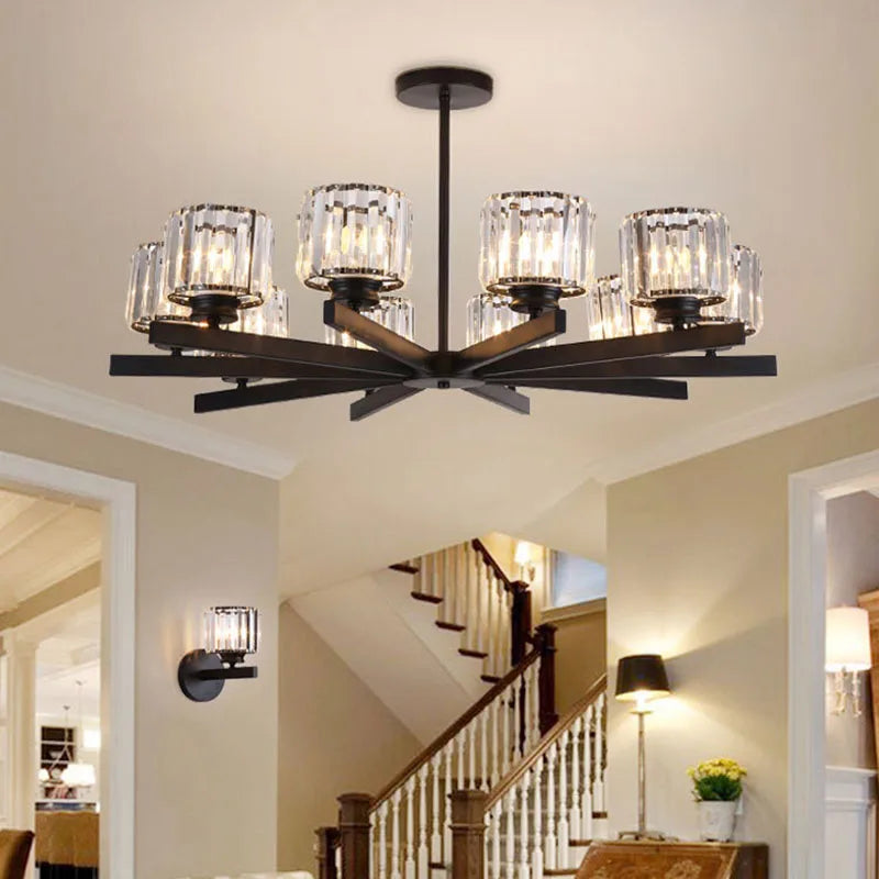 Afralia™ Round Black Chandelier Geometric LED Indoor Hanging Lighting For Modern Minimalist Living Room