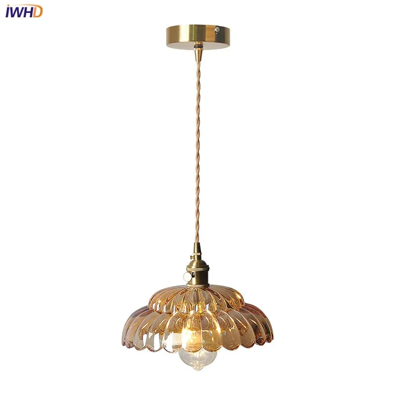 Afralia™ Amber Flower Glass LED Pendant Lights for Home Decor