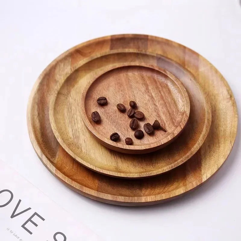 Afralia™ Round Wooden Serving Tray for Food Dessert Snacks Storage