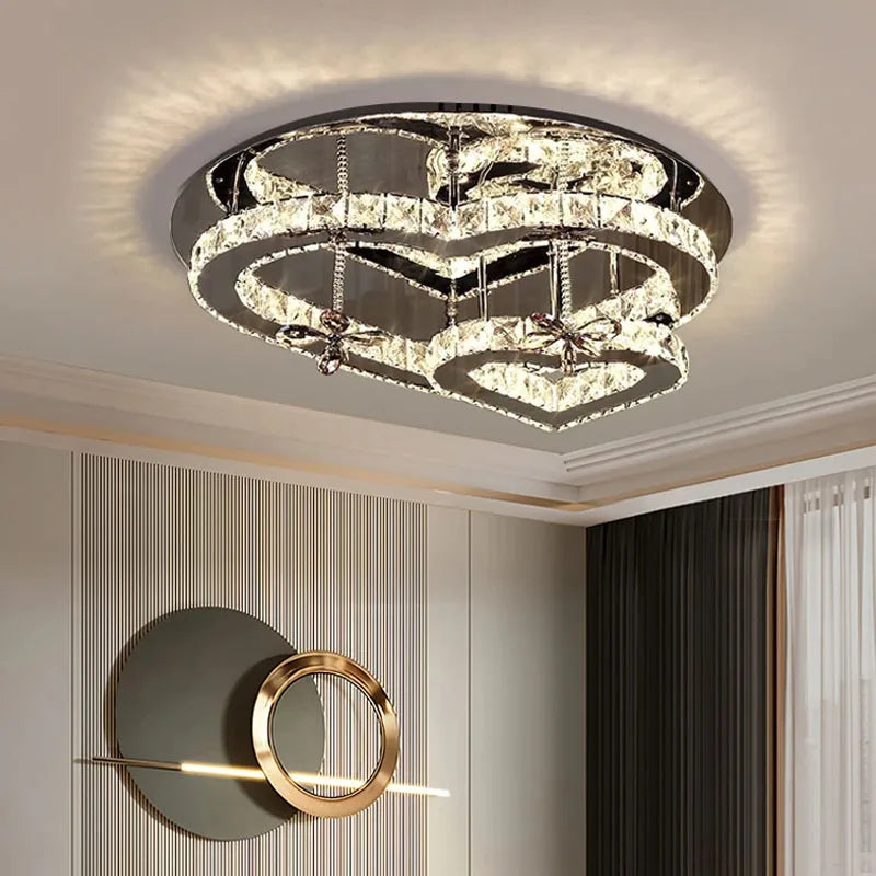 Afralia™ Heart Shaped Crystal LED Ceiling Light - Modern Chandelier Fixture for Living Room