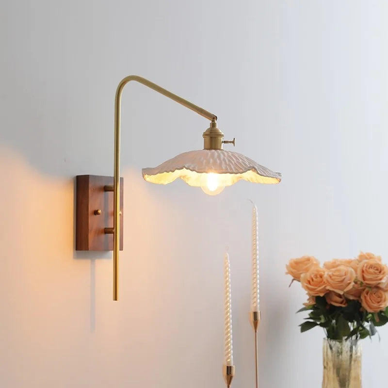 Afralia™ Walnut Ceramic LED Wall Sconce with Knob Switch - Modern Stair Light Fixtures