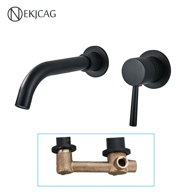 Afralia™ Matte Black Wall Mounted Wash Basin Faucet, Single Handle Cold and Hot Mixer